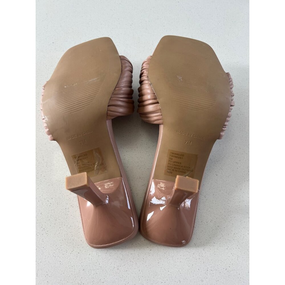 Steve Madden Women's Sparkly Heeled tan leather Sandal Heels mule size 7 - Picture 6 of 7